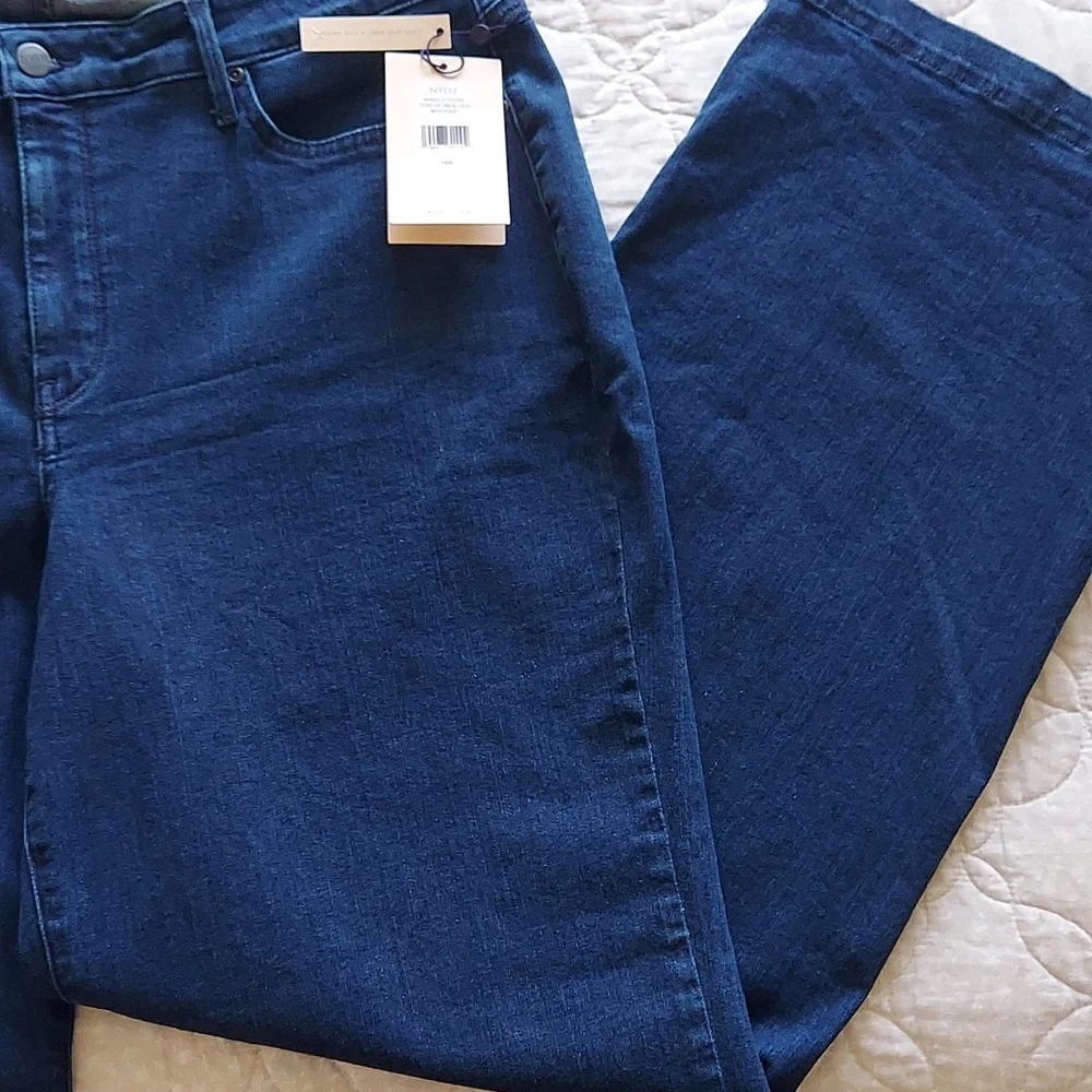 🚨SALE🚨 NYDJ Women's Dark Blue Teresa Wide Leg Jeans NWT - Picture 6 of 16